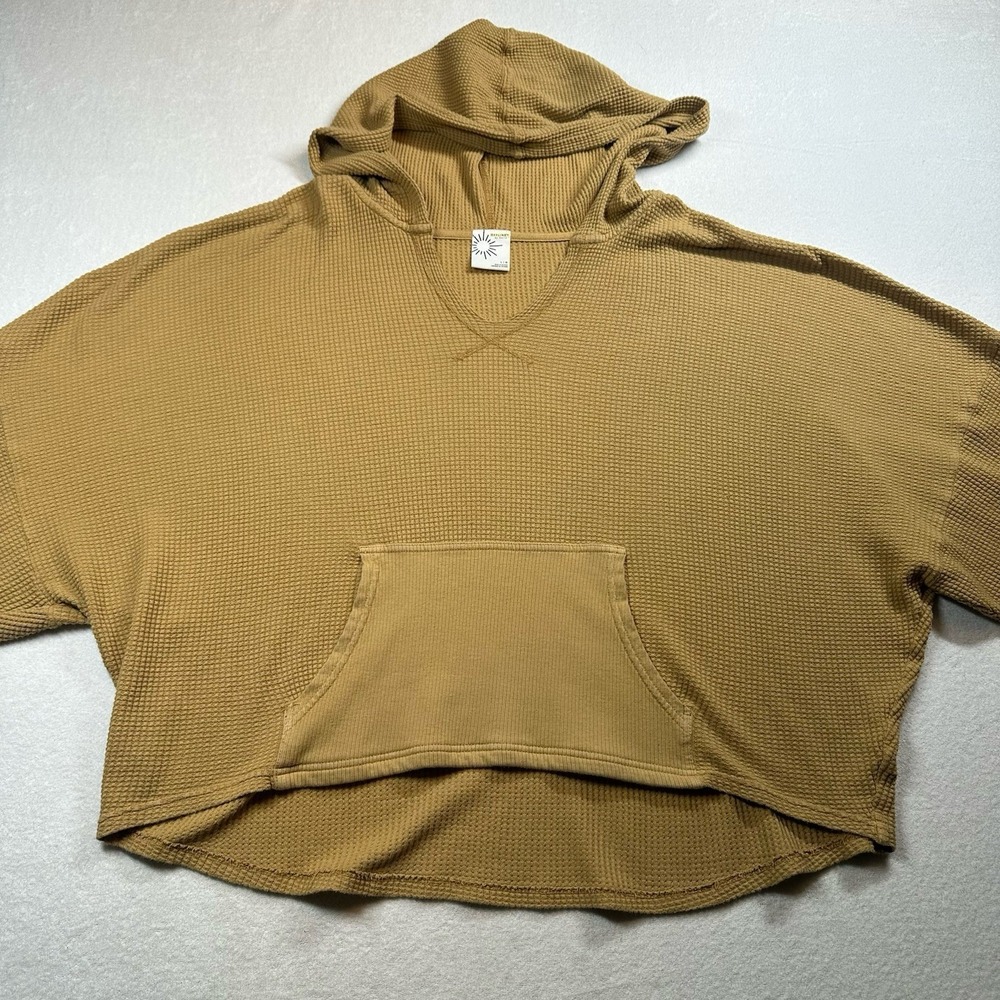 Aerie Offline Waffle Hoodie L Tan Cropped Pullover Lounge Cozy